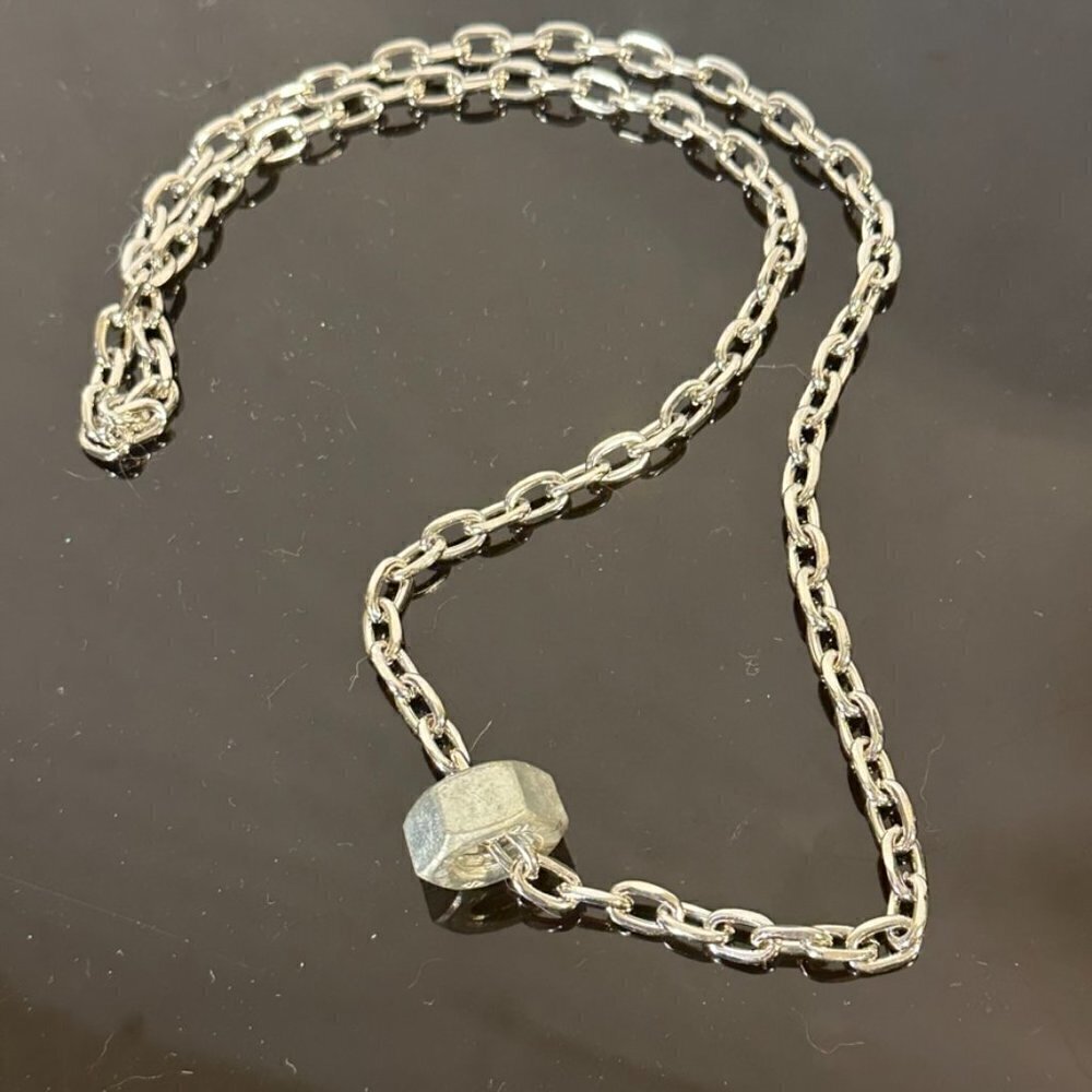 Silver Stainless Steel Strand Necklace Punk Rock Modern Gift Nuts Grunge - Picture 2 of 5